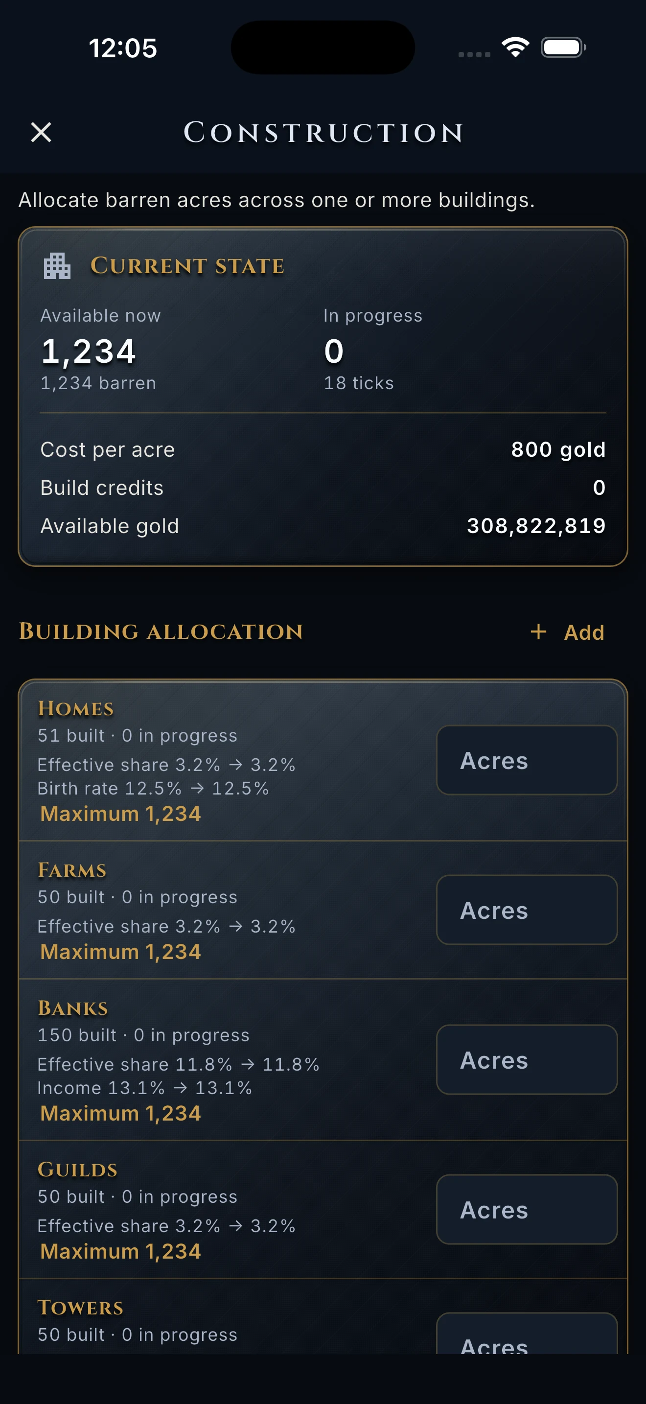 Construction in the Mythea mobile app