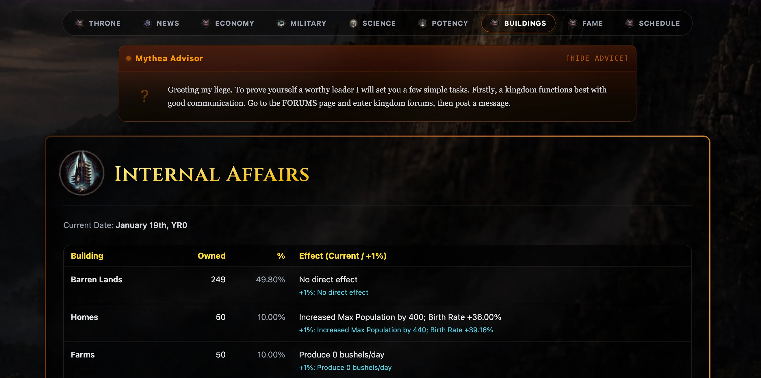 Province management in Mythea Reforged