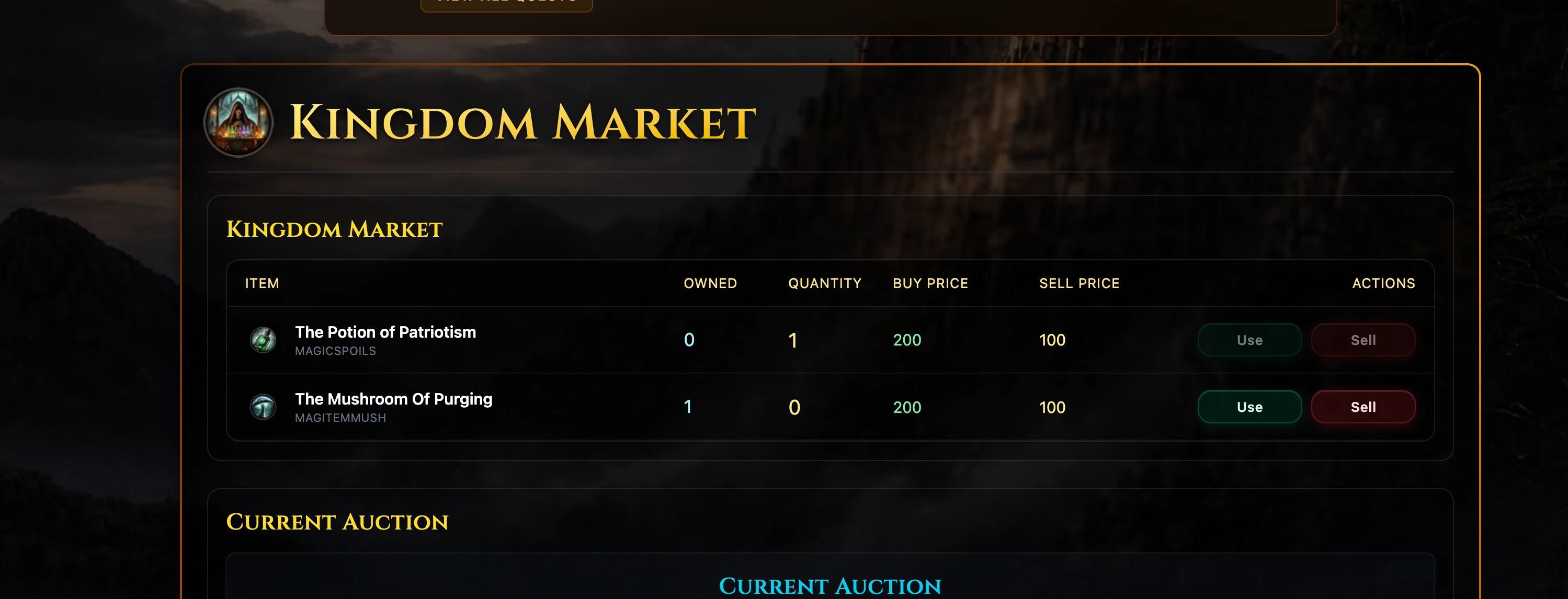 Kingdom market in Mythea Reforged